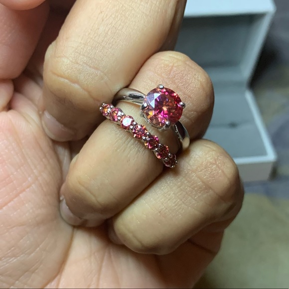 Certified, Orange Solitaire Moissanite Diamond ring set - Picture 3 of 17